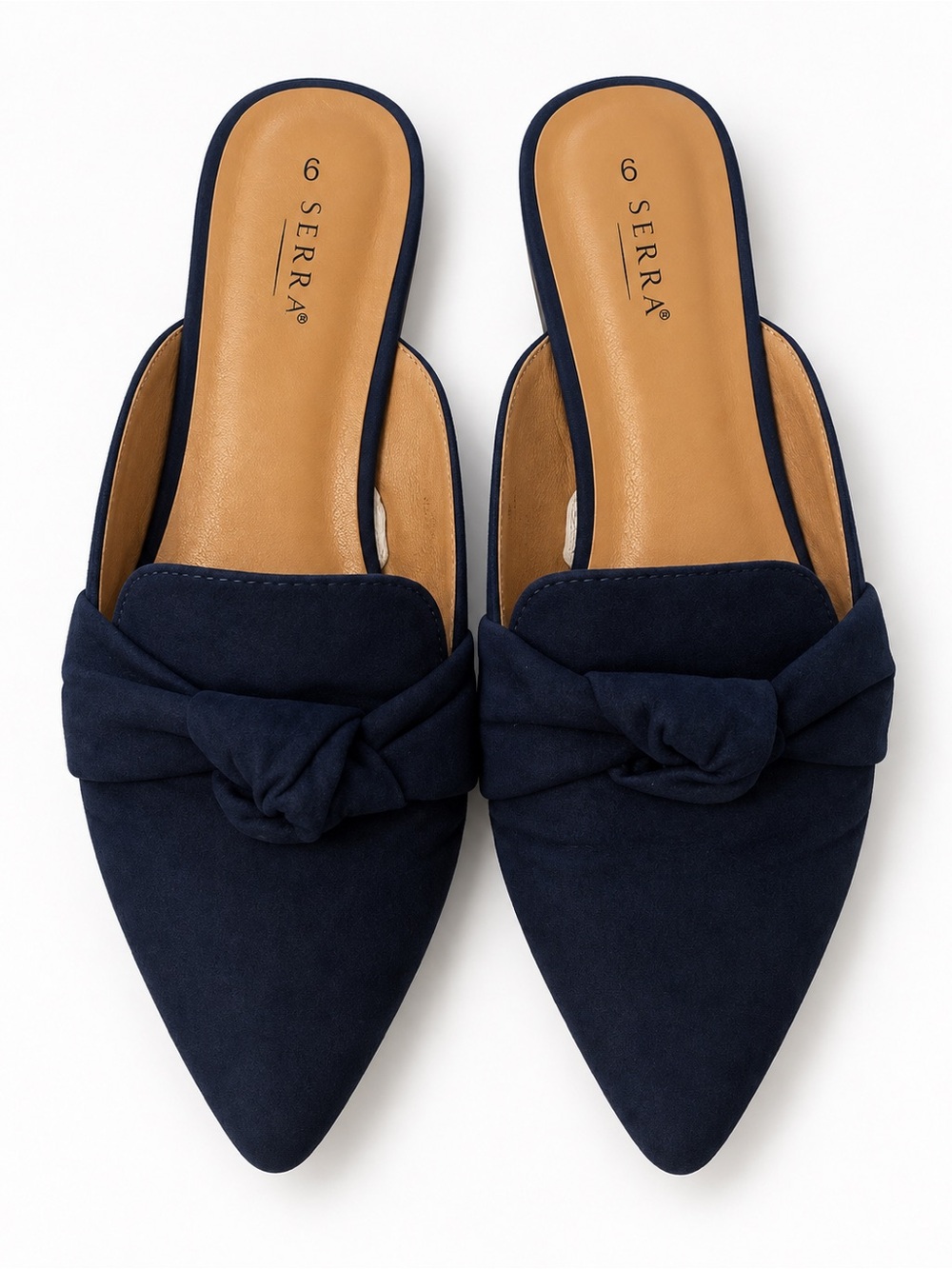 Serra Navy Knot-Front Pointed Toe Mules